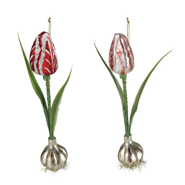 Mercury Glass Painted Tulips Ornament - Juniper Collective LLC