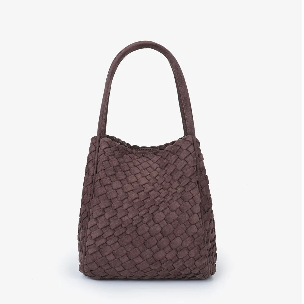 Hollace Faux Woven Suede Handbag - Juniper Collective LLC
