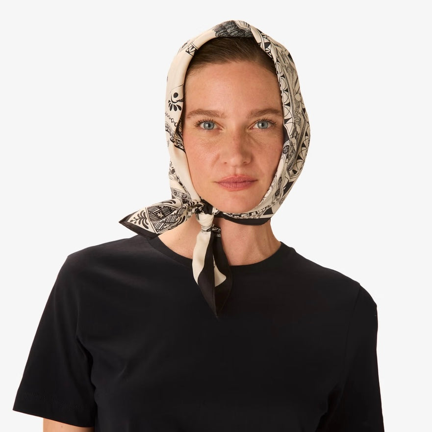 French Square Scarf in Barocco Black - Juniper Collective LLC