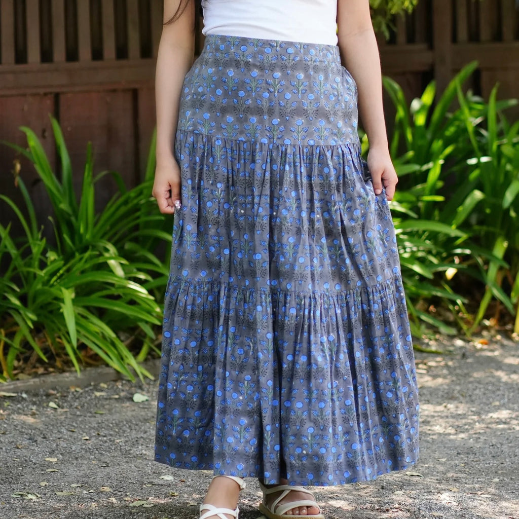 Tiered Skirt in Blue / Grey - Juniper Collective LLC