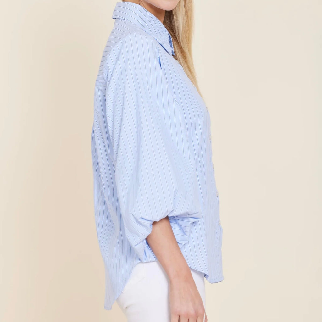 Poplin Striped Shirt with Exaggerated Sleeve - Juniper Collective LLC