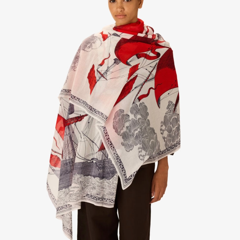 French Scarf in Des Rives Et Des Reves Red - Juniper Collective LLC