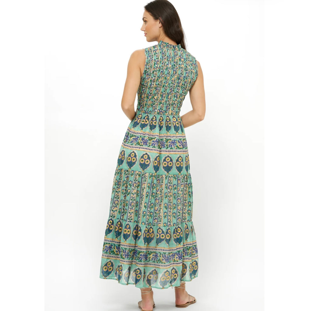 Taj Aqua Sleeveless Smocked Maxi Dress - Juniper Collective LLC