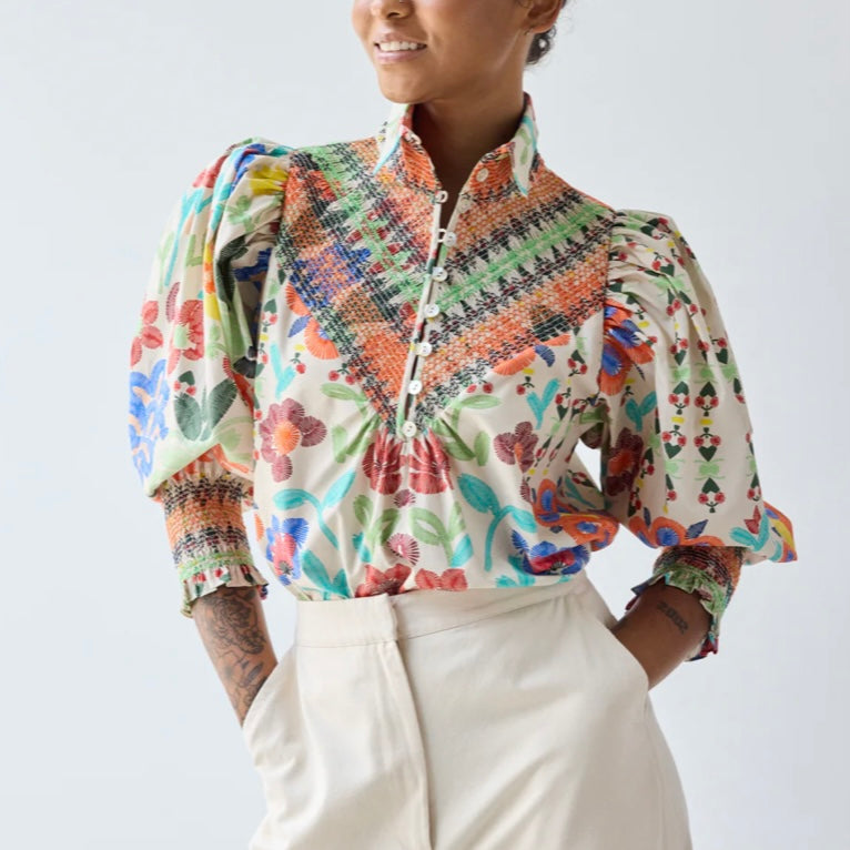 Smocked Shirt with Custard Floral - Juniper Collective LLC