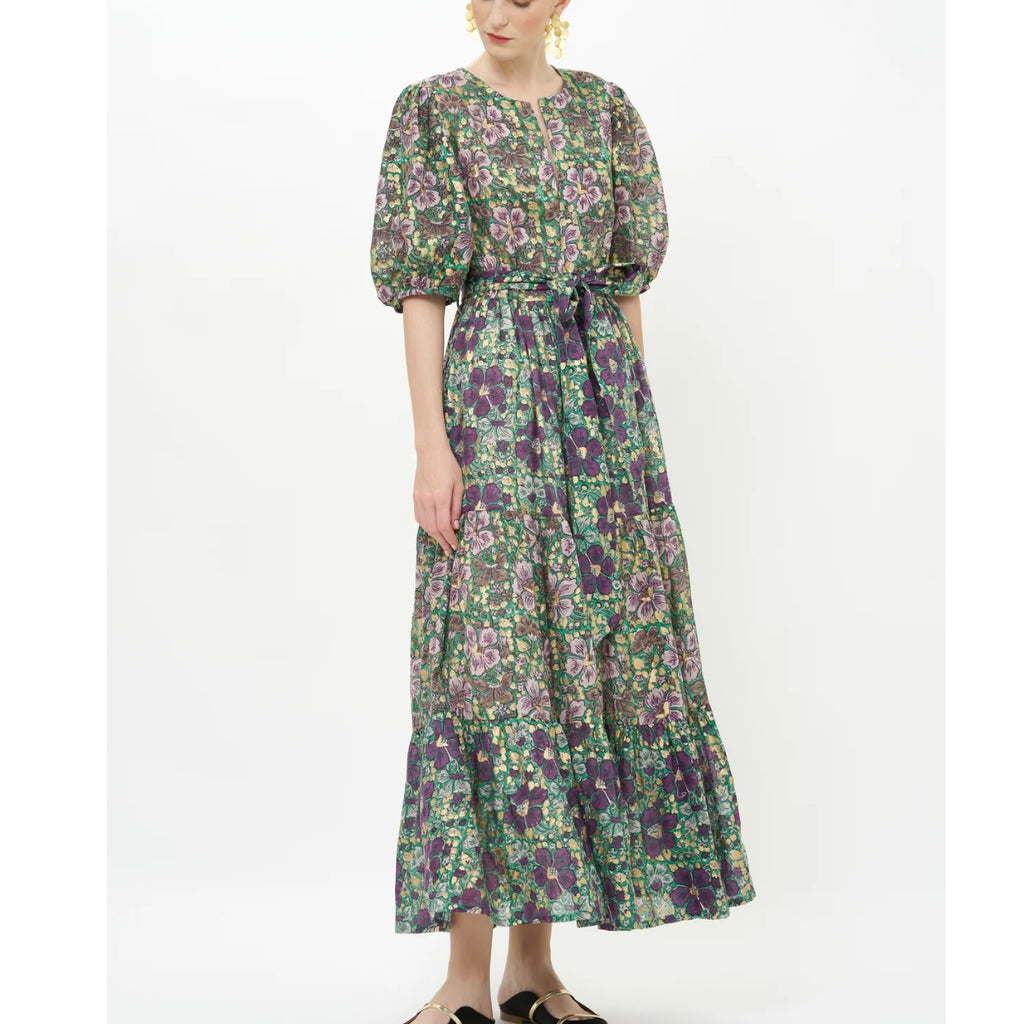 Puff Sleeve Matera Maxi Dress in Green - Juniper Collective LLC