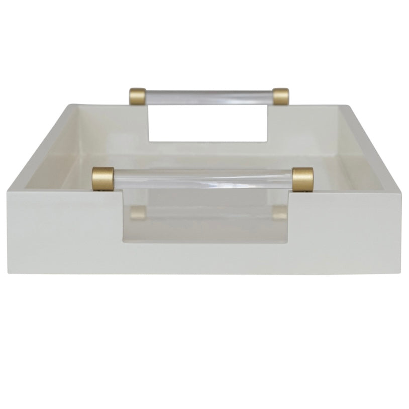 Lacquered Tray with Acrylic & Metal Handles - Thumbnail 2