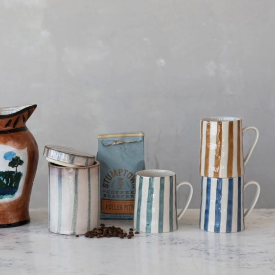 Hand Painted Stoneware Striped Mug - Juniper Collective LLC