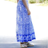Block Printed Tiered Skirt in Blue/White - Juniper Collective LLC