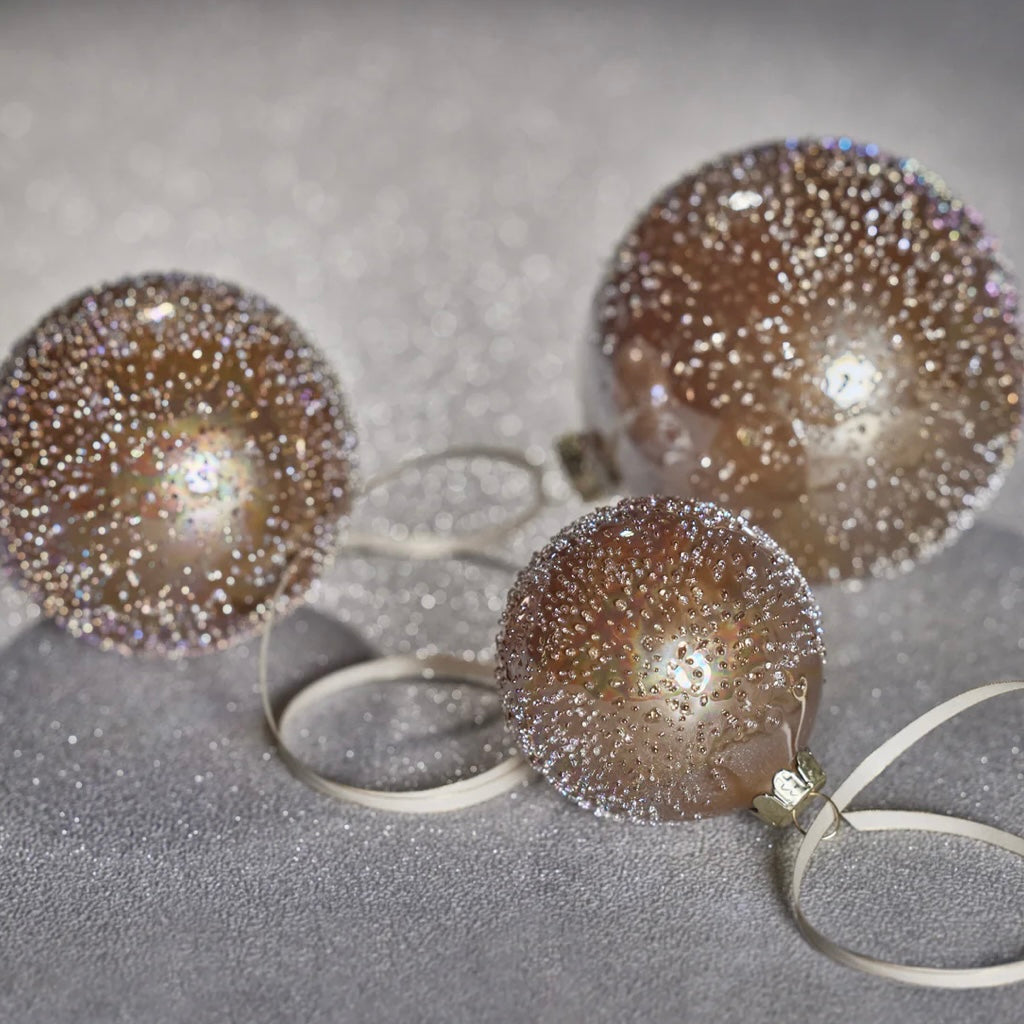 Golden Sugar Beaded Glass Ball Ornament - Thumbnail 2