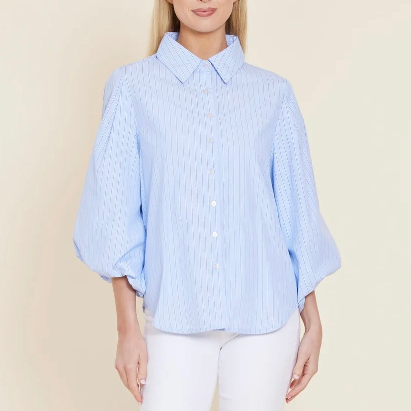 Poplin Striped Shirt with Exaggerated Sleeve - Juniper Collective LLC