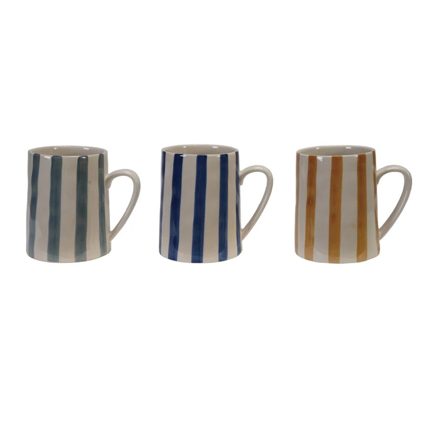 Hand Painted Stoneware Striped Mug - Juniper Collective LLC