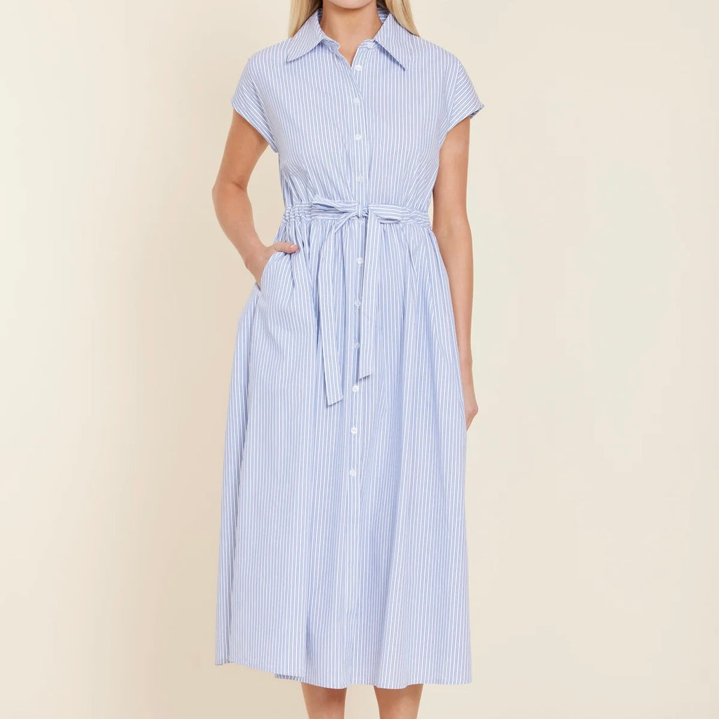 Striped Poplin Shirt Dress with Belt - Juniper Collective LLC