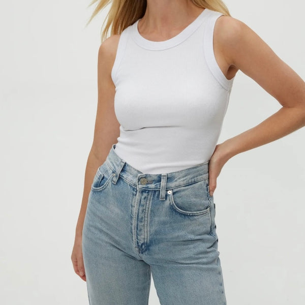 Halley Ribbed Tank with Side Ruching -White - Juniper Collective LLC