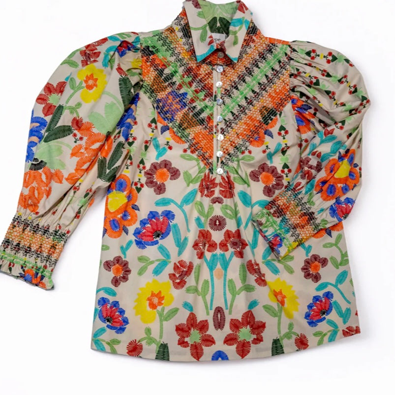 Smocked Shirt with Custard Floral - Juniper Collective LLC