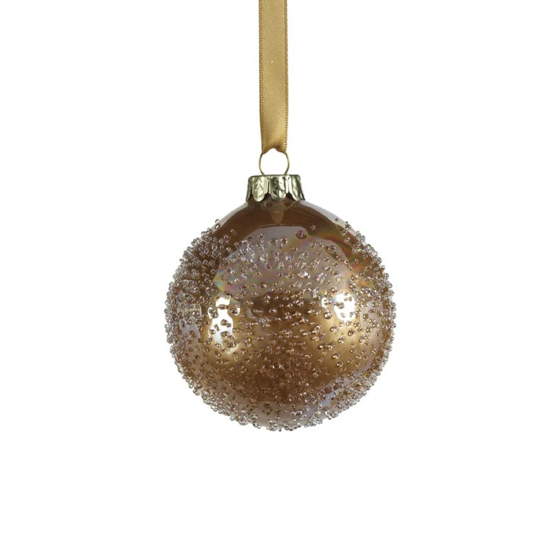 Golden Sugar Beaded Glass Ball Ornament