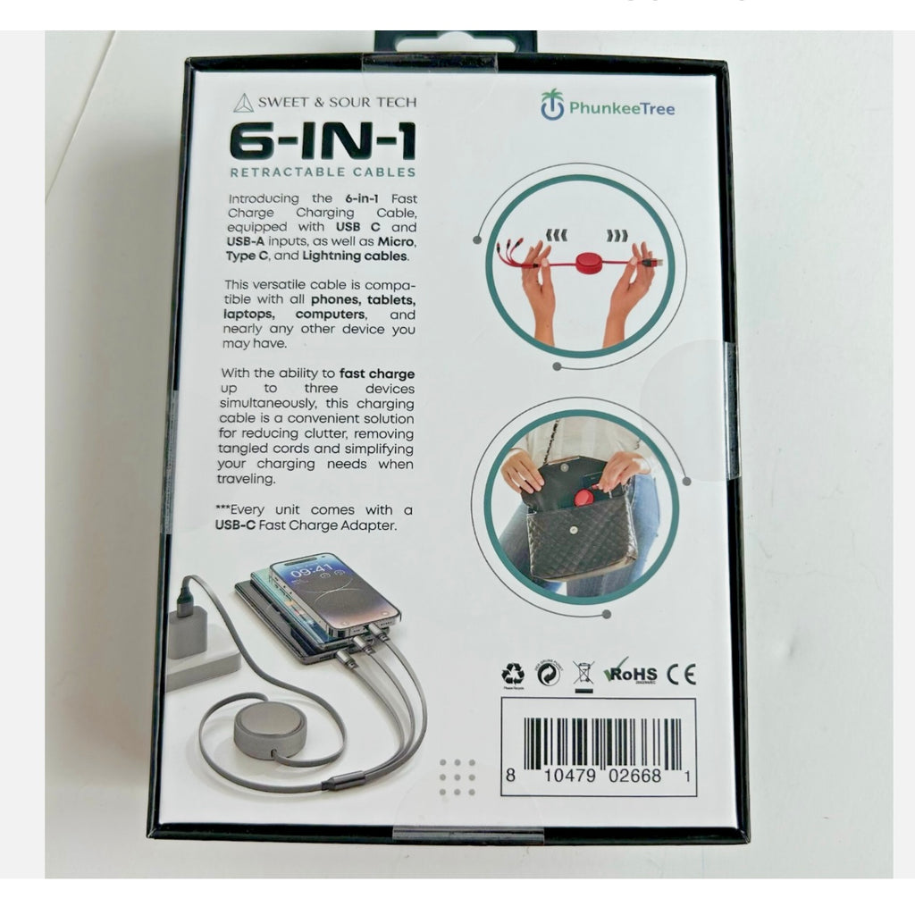 6 in 1 Retractable Cable with Fast Charge Adapter in Navy - Juniper Collective LLC