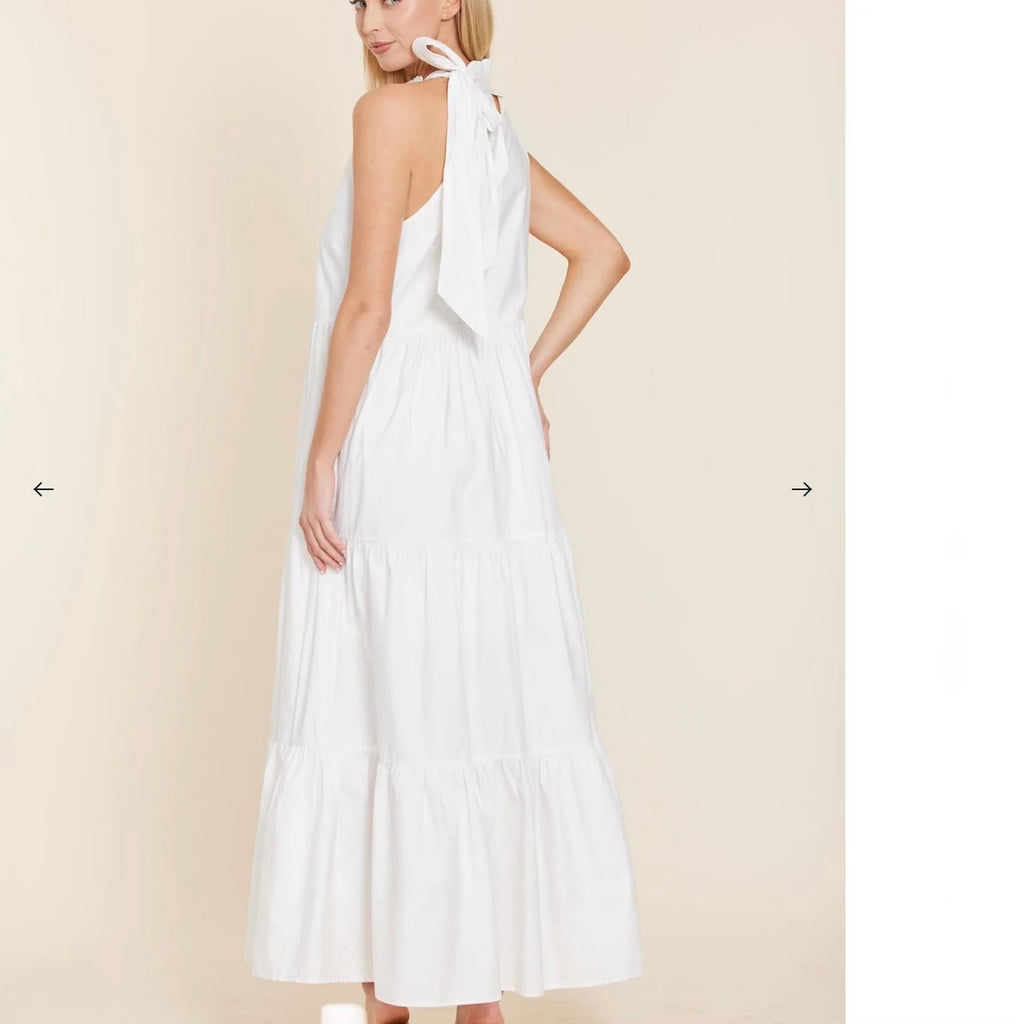 Poplin Tie Neck Tiered Maxi Dress - Juniper Collective LLC