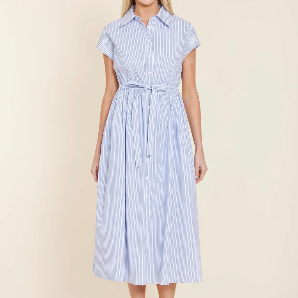 Striped Poplin Shirt Dress with Belt - Juniper Collective LLC
