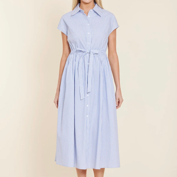 Striped Poplin Shirt Dress with Belt - Juniper Collective LLC