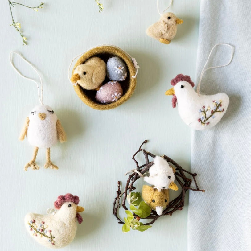 Felt Chicken Dreamer in White - Juniper Collective LLC