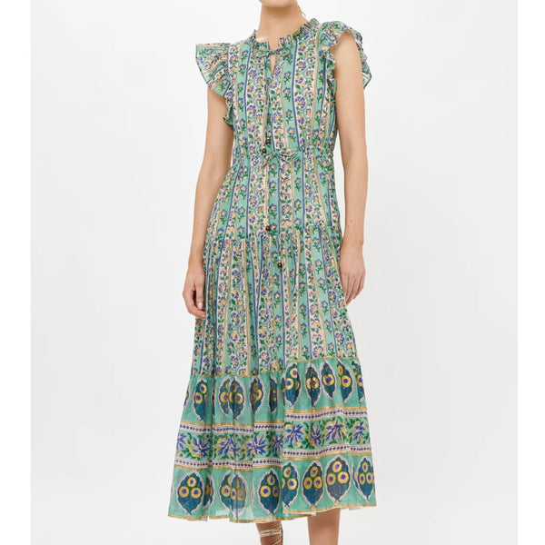 Taj Blue Cinched Flirty Midi Dress - Juniper Collective LLC