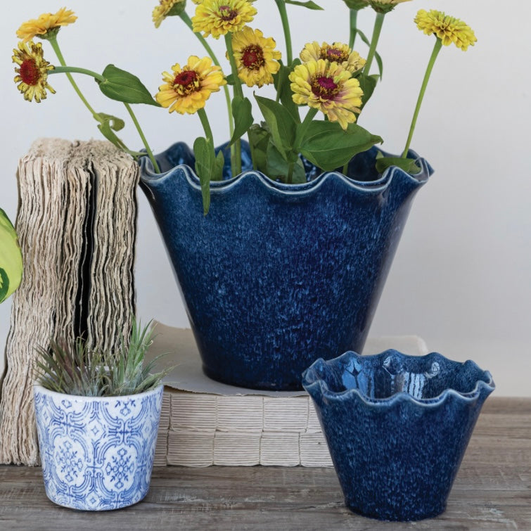 Stoneware Planter with Ruffle Edge - Juniper Collective LLC