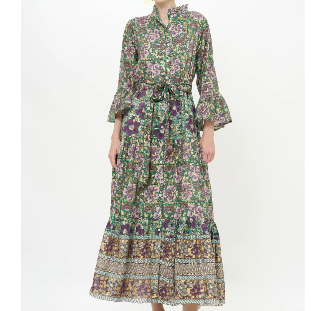 Ruffle Collar Matera Maxi Dress in Green - Juniper Collective LLC