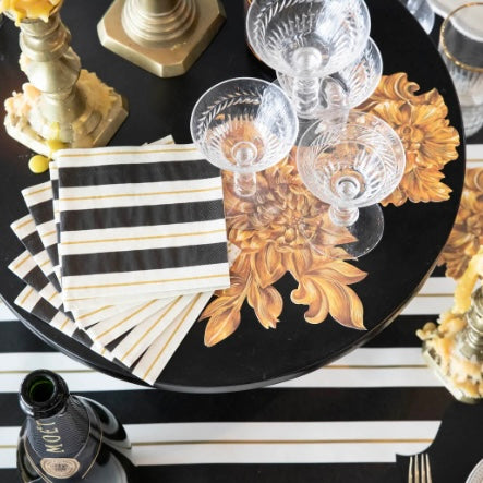 Black & Gold Awning Stripe Cocktail Napkins - Thumbnail 2