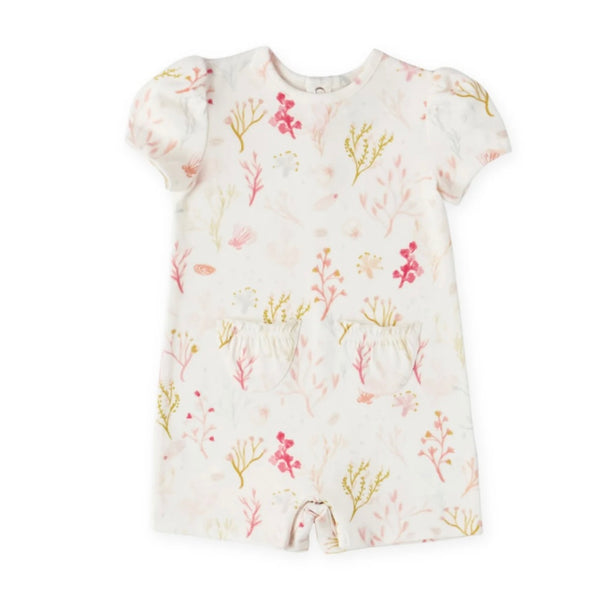 Short Sleeve Puff Romper in Sea Bloom - Juniper Collective LLC