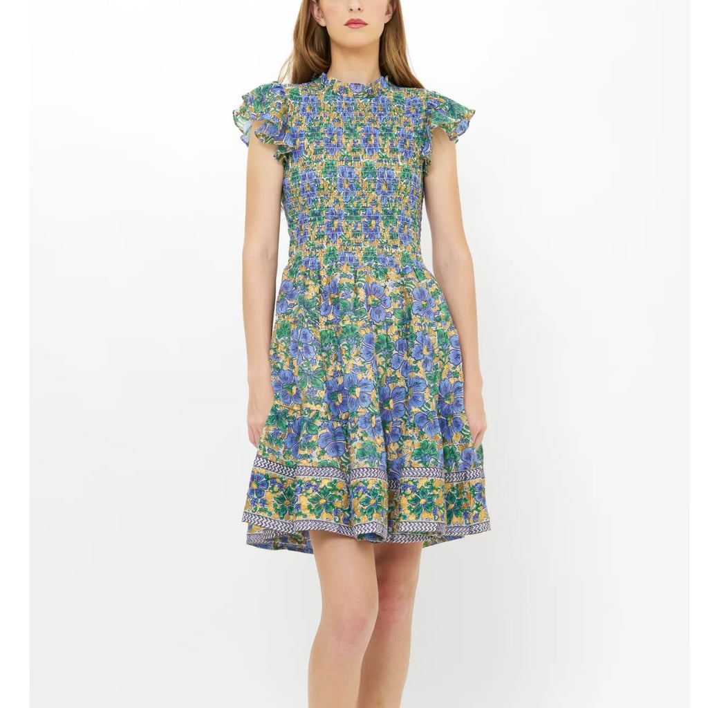 Matera Blue Smocked Flirty Short Dress - Juniper Collective LLC