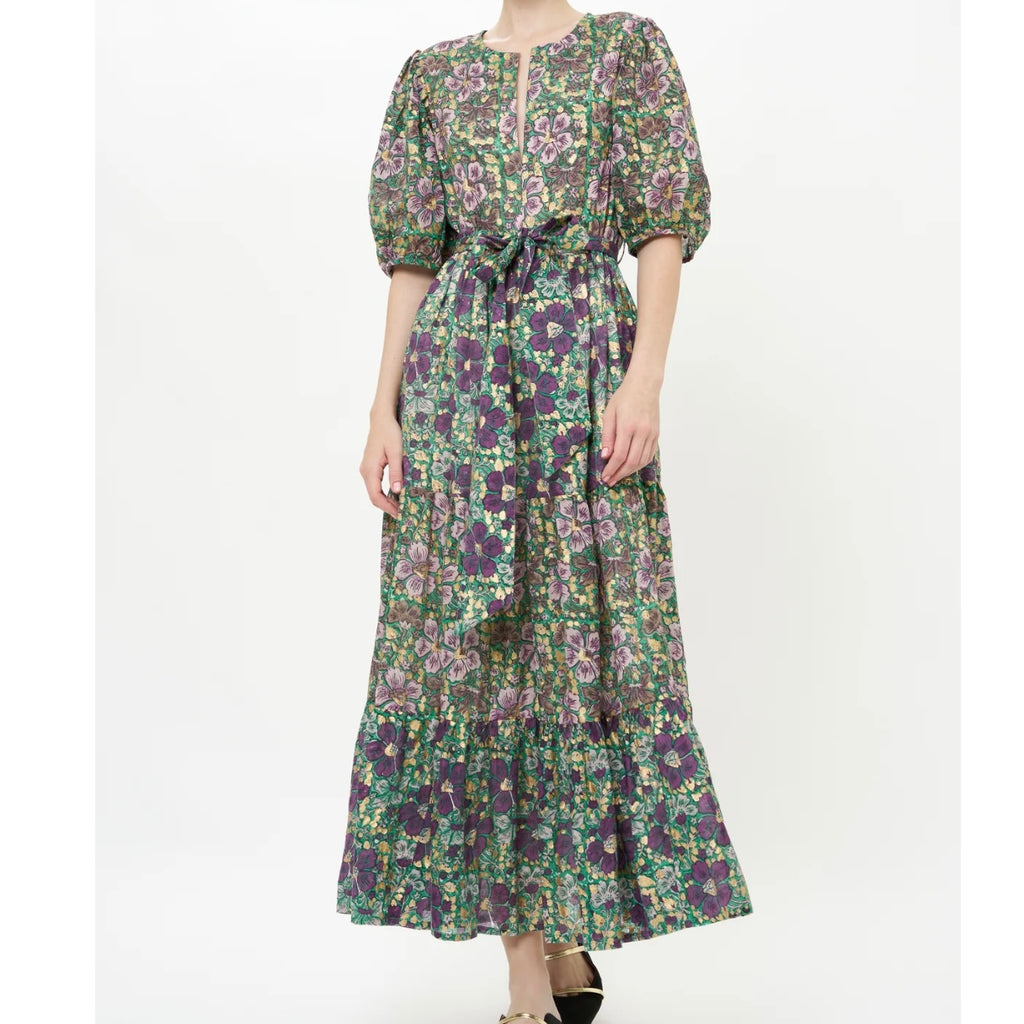 Puff Sleeve Matera Maxi Dress in Green - Juniper Collective LLC