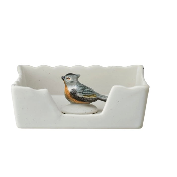 Stoneware Napkin Holder with Bird Weight