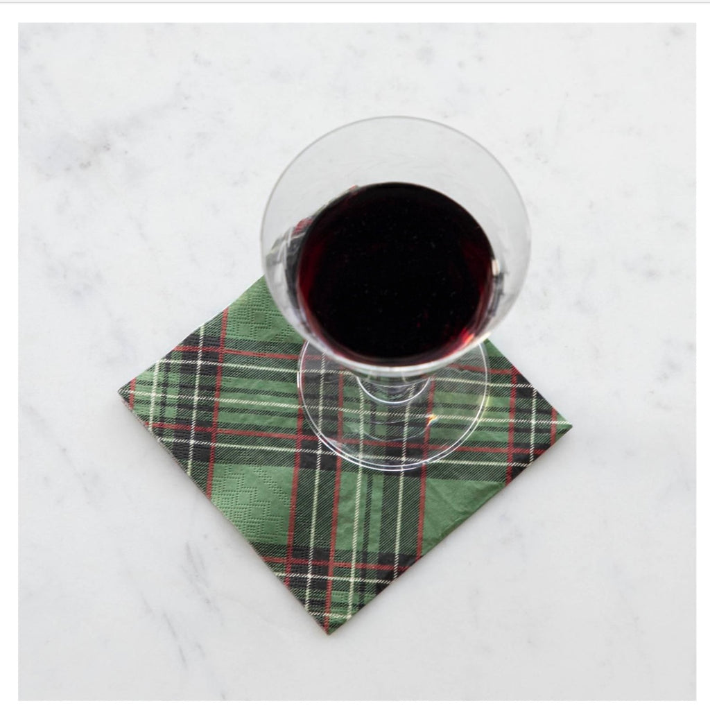Green Plaid Cocktail Napkins - Juniper Collective LLC