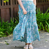 Block Printed Tiered Skirt in Green - Juniper Collective LLC