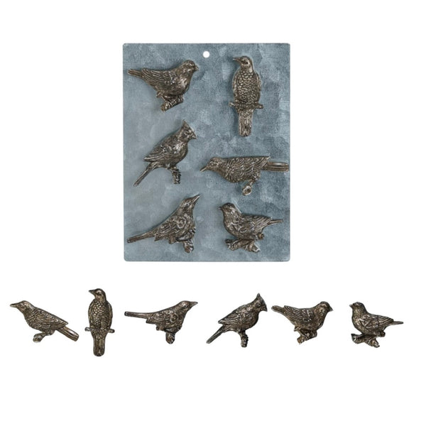 Pewter Bird Magnets, S/6 - Juniper Collective LLC