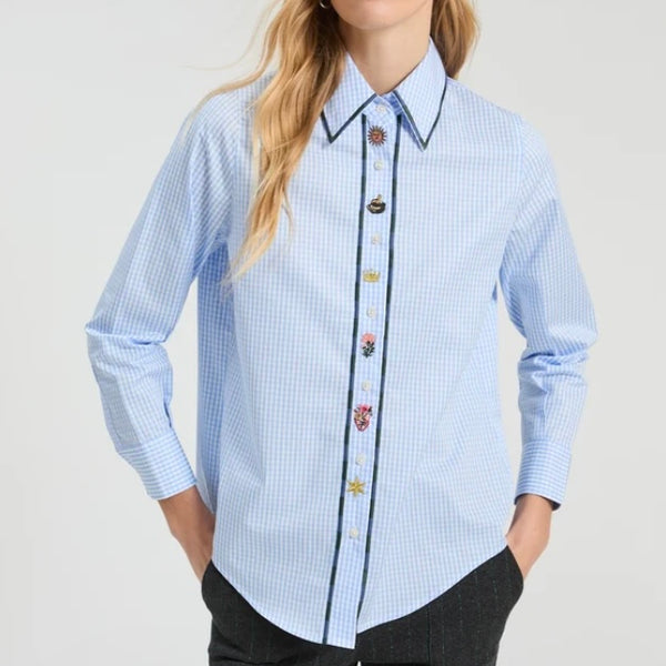 Gingham Shirt With Embroidered Details - Juniper Collective LLC