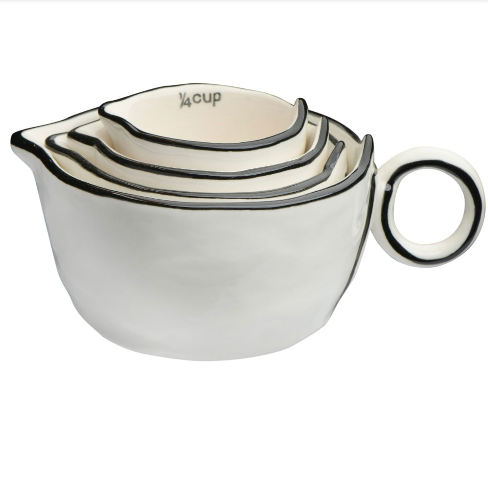 Stoneware Measuring Cups, White with Black Rim - Juniper Collective LLC