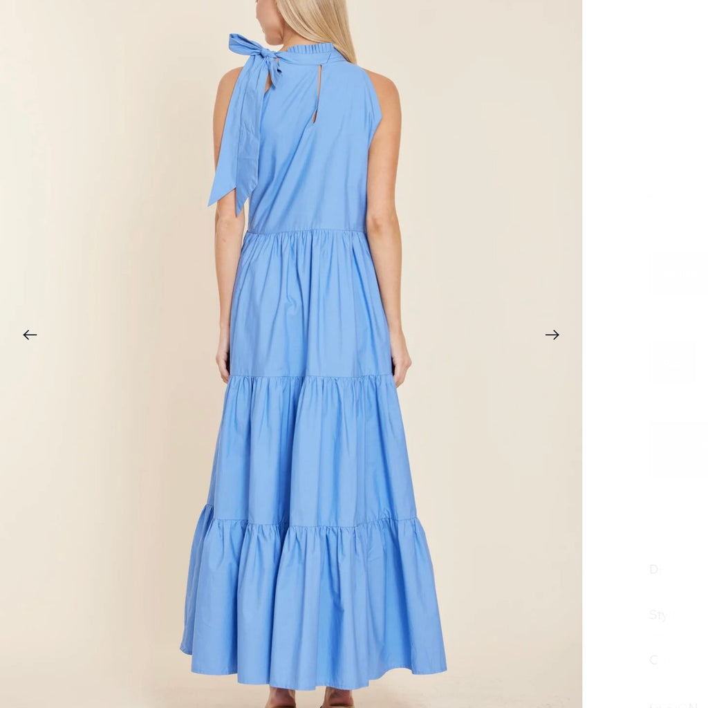 Poplin Tie Neck Tiered Maxi Dress - Juniper Collective LLC