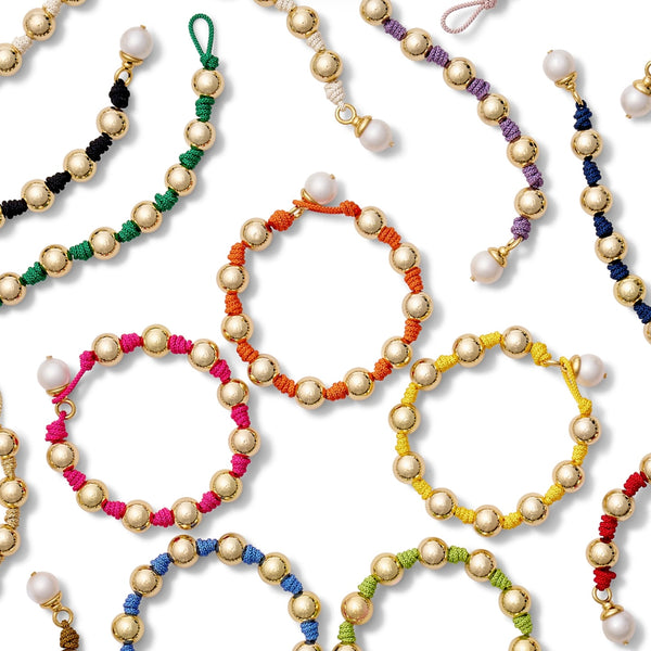 Gold Ball & Knotted Cord Bracelet with Pearl Button Clasp - Juniper Collective LLC