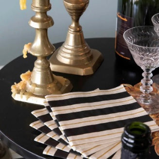 Black & Gold Awning Stripe Cocktail Napkins - Thumbnail 3