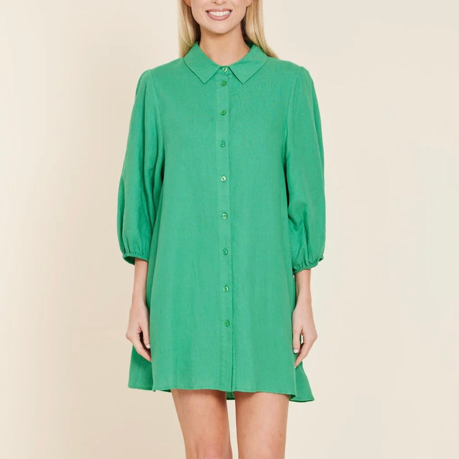 Linen Exgeratted Sleeve Dress - Juniper Collective LLC