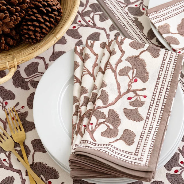 Ginkgo Napkins in Taupe, Set of 4 - Juniper Collective LLC