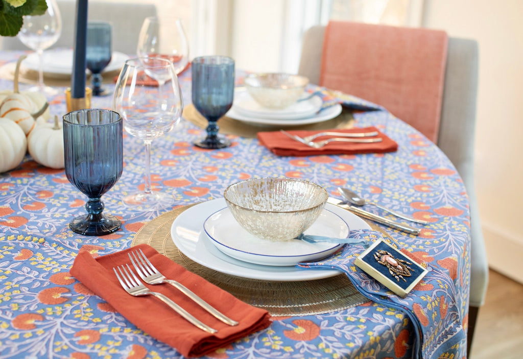Cactus Flower Blue & Poppy Tablecloth - Thumbnail 2