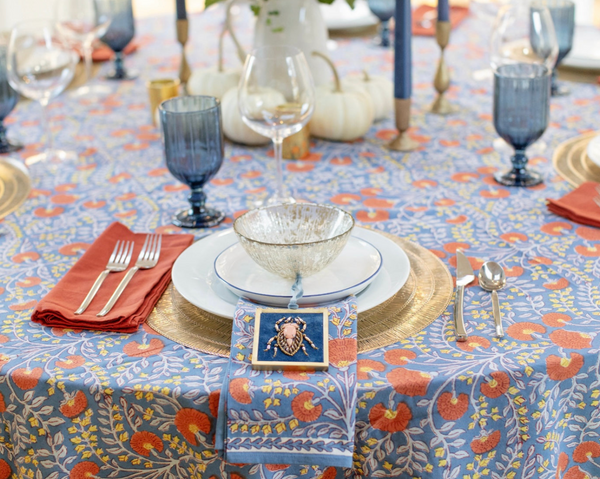 Cactus Flower Blue & Poppy Napkins - Set of 4 - Juniper Collective LLC