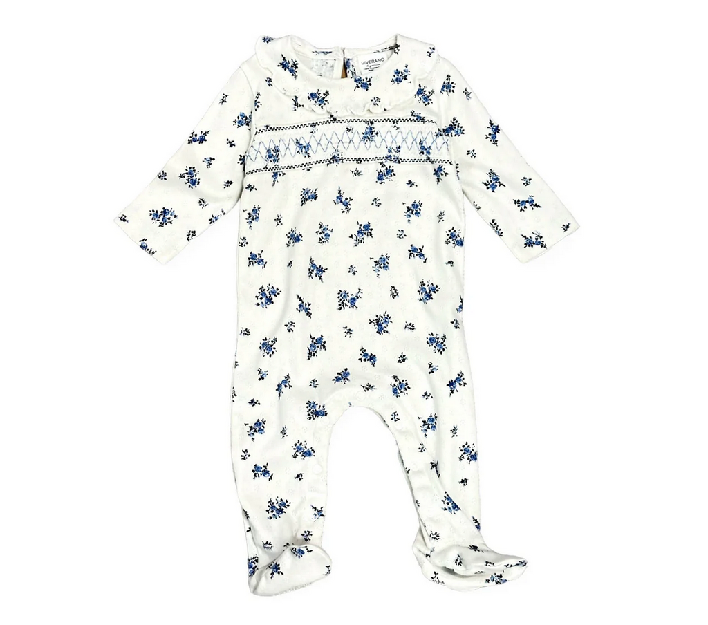 Floral Smocked Pointelle Romper (Organic Cotton) - Juniper Collective LLC