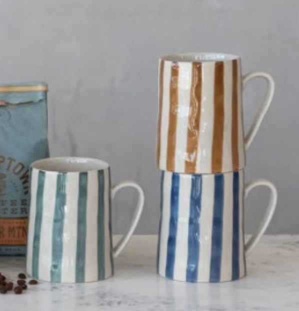 Hand Painted Stoneware Striped Mug - Juniper Collective LLC