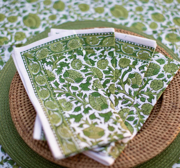Jade Blossom Napkins- Set of 4 - Juniper Collective LLC