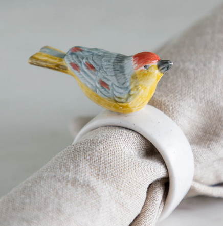 Stoneware Napkin Rings with Perched Birds (set of 4) - Juniper Collective LLC
