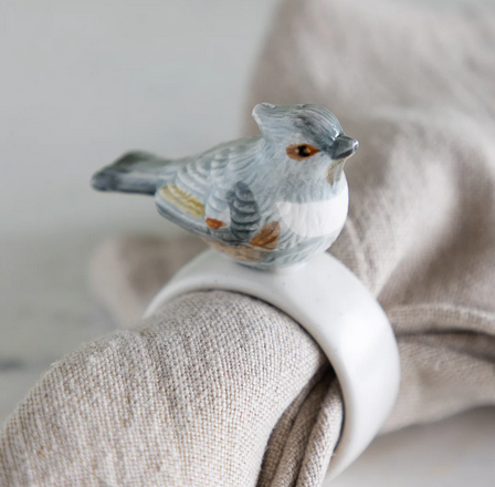 Stoneware Napkin Rings with Perched Birds (set of 4) - Juniper Collective LLC