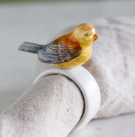 Stoneware Napkin Rings with Perched Birds (set of 4) - Juniper Collective LLC
